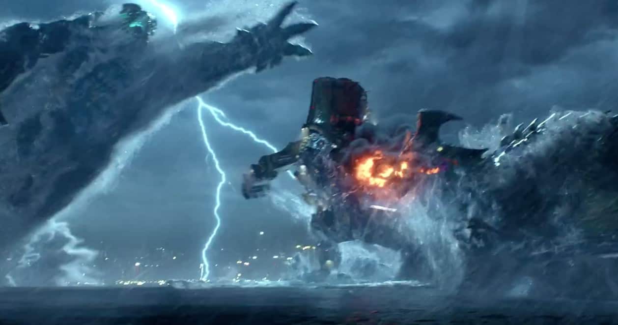En Kaiju angriber en Jäger i Pacific Rim